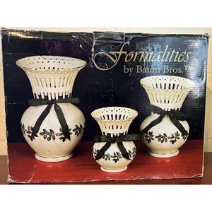 Formalities by Baum Brothers Holly Collection Latticework Xmas Vase Set In Box